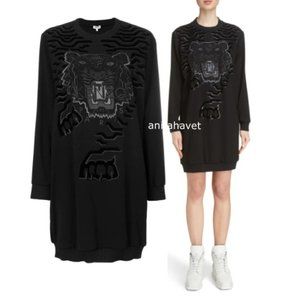 KENZO Long Sleeve Graphic Sweaterdress Black